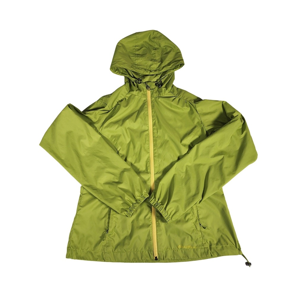 Eddie Bauer Womens XS Lime Green Ripstop‎ Hooded Windbreaker Full Zip Jacket